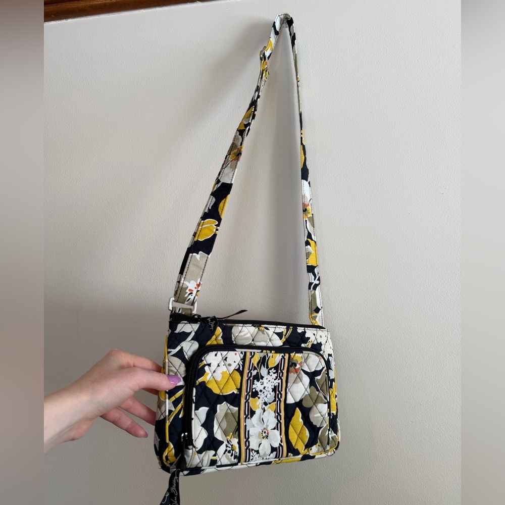 Vera Bradley Floral Crossbody Bag - Yellow & Black, Adjustable Strap - Picture 14 of 16